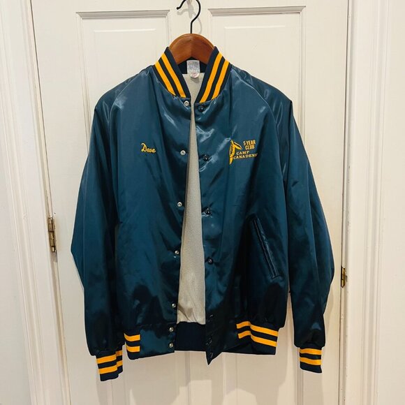 1960's 70s Camp Canadensis ILGWU Satin Varsity Jacket Men's L Navy Yellow - Picture 12 of 16